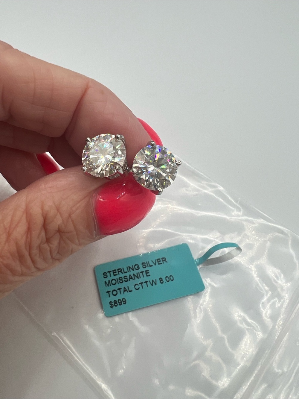 NWT 925 Sterling Silver 8.0 CTW Moissanite Round Earrings - Picture 7 of 11